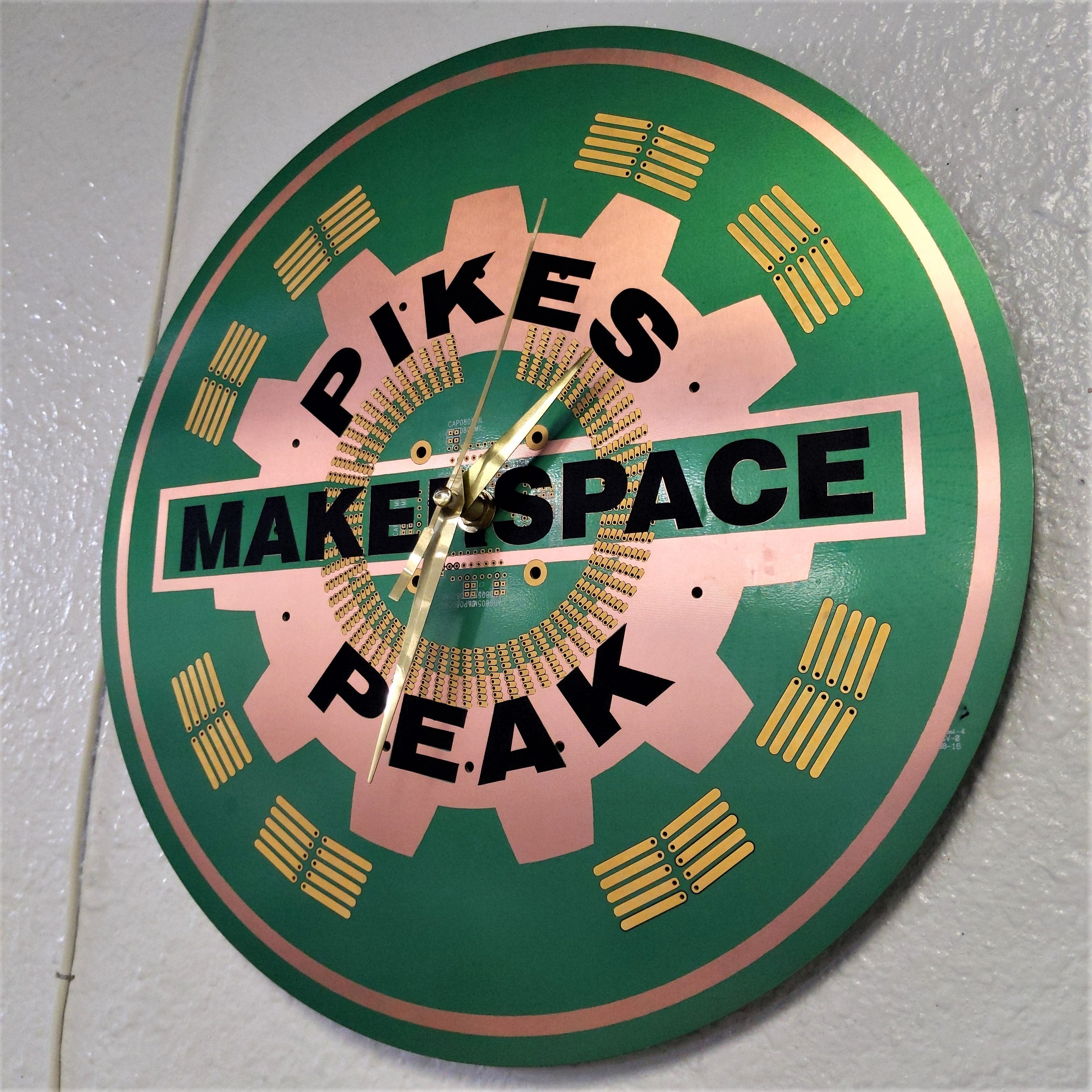 Custom laser engraved circuit board clock for Pikes Peak Makers Space